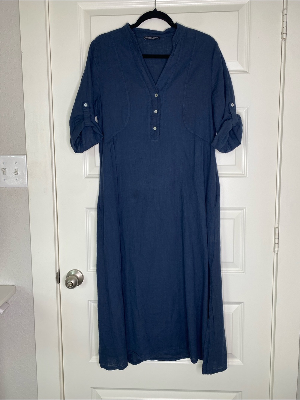 Navy Linen Cotton Blend Dress from Italy
